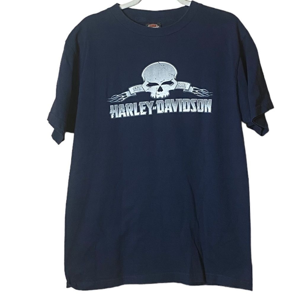 Harley Davidson Men’s Sz Lrg Blue Skull Las Vegas Cotton Tee Shirt